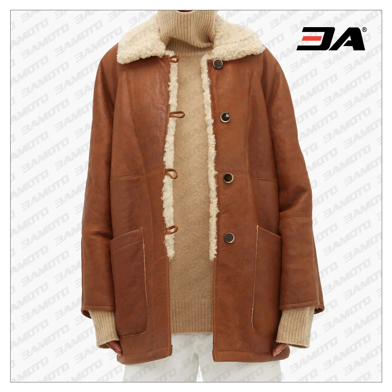 Oversized Tan Brown Shearling Fur Coat