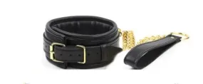 Padded Collar with Leash Gold  - One Size (Black/Black)