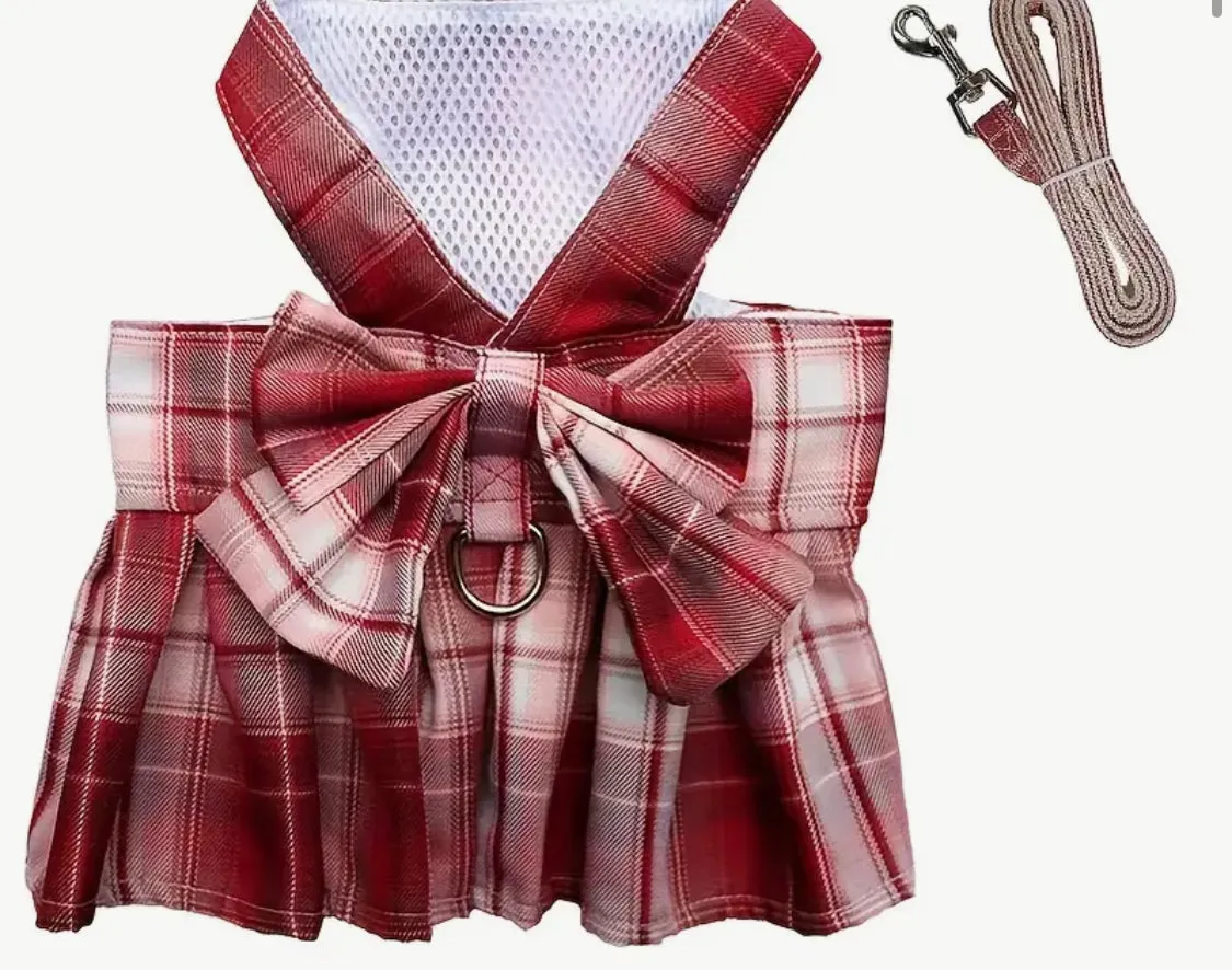 Paw-T Petz Plaid Bow Harness Dress With Leash