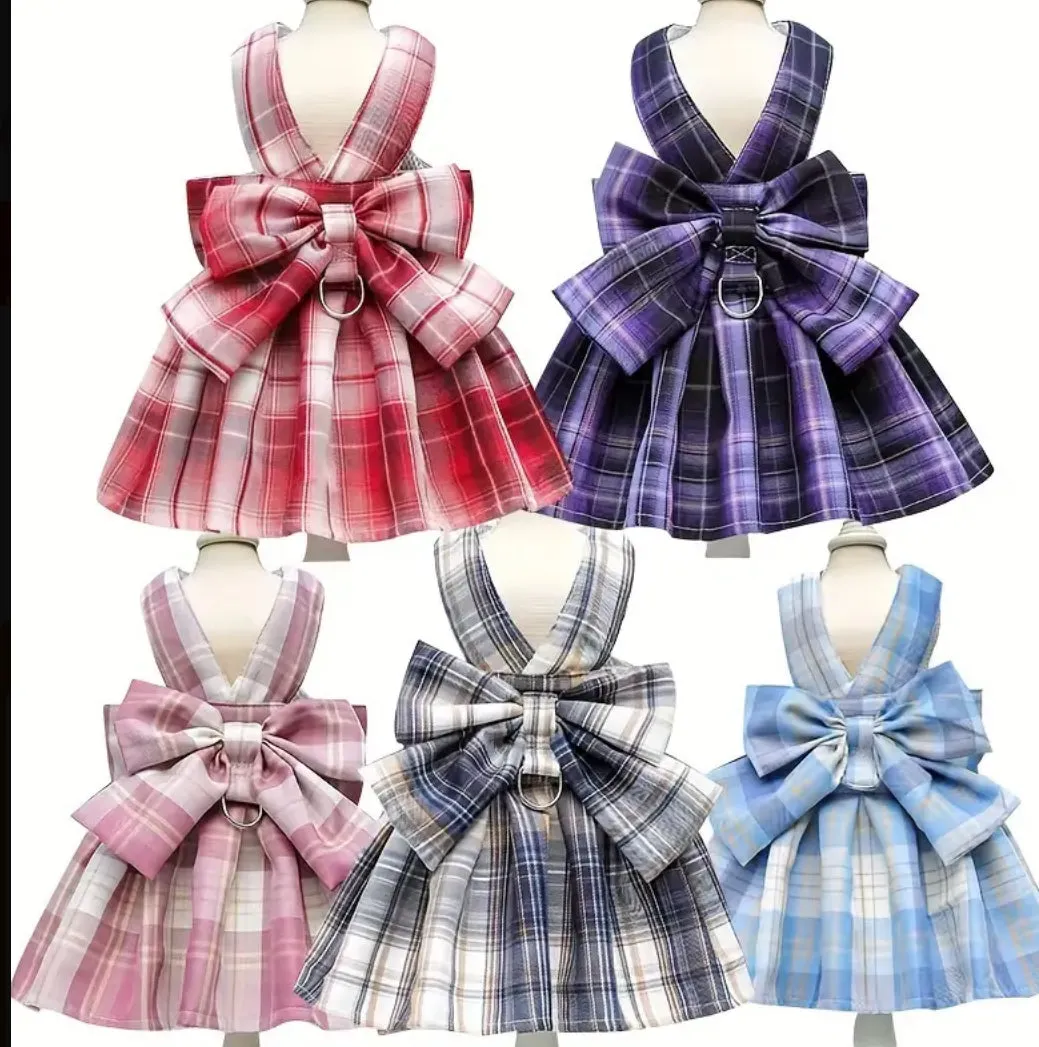 Paw-T Petz Plaid Bow Harness Dress With Leash