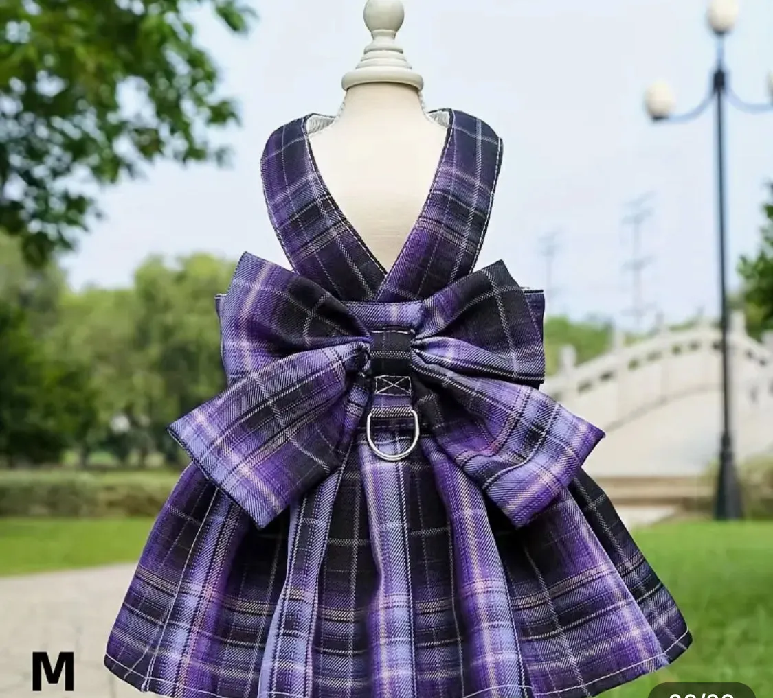 Paw-T Petz Plaid Bow Harness Dress With Leash