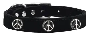 Peace Sign Widget Genuine Leather Dog Collar Black 18