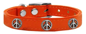 Peace Sign Widget Genuine Leather Dog Collar Orange 16