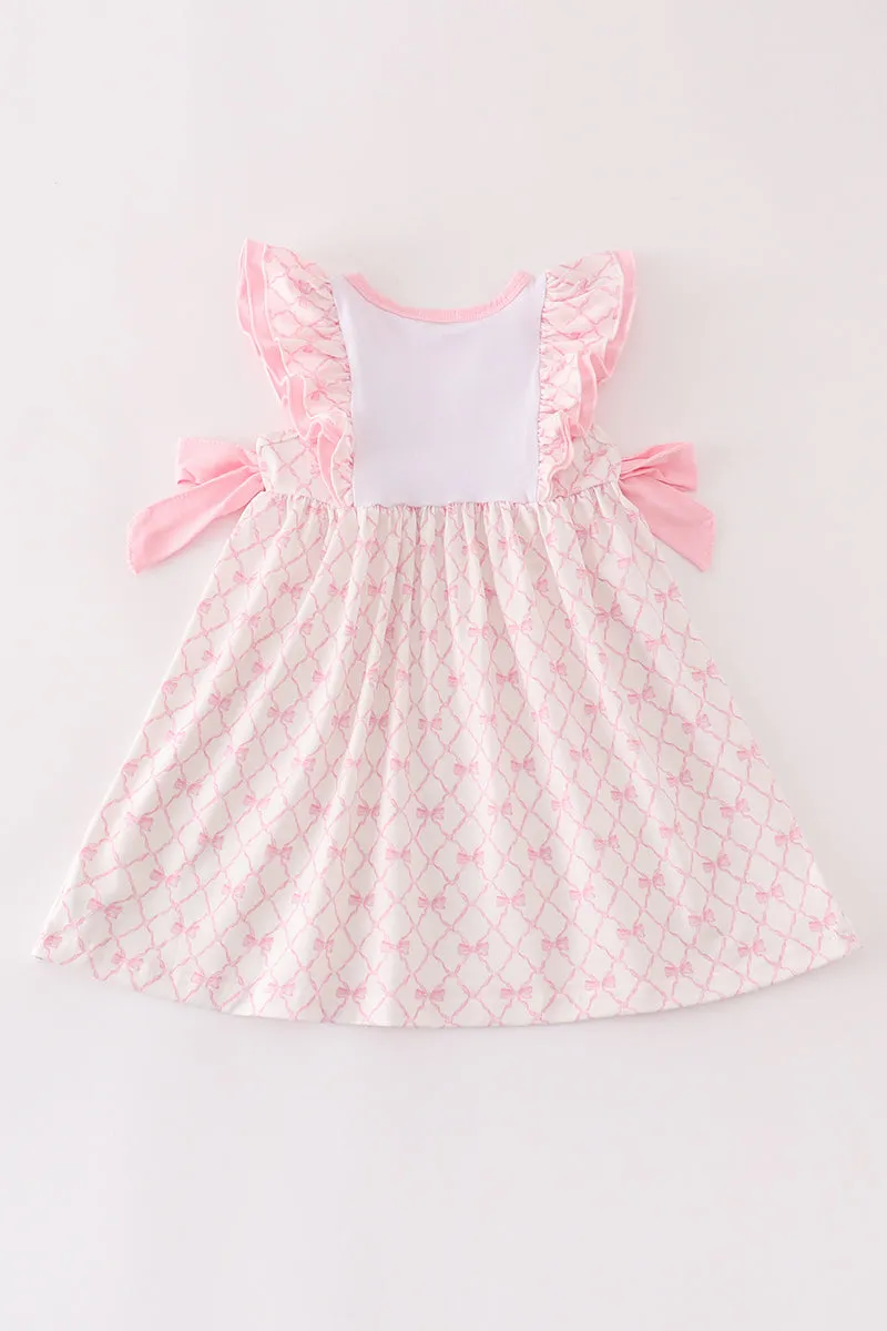 Pink bow football embroidery dress