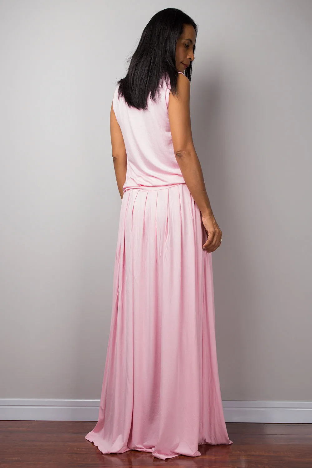 Pink Dress -  Sleeveless maxi dress - Light pink dress