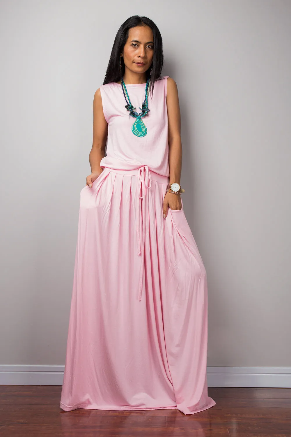 Pink Dress -  Sleeveless maxi dress - Light pink dress