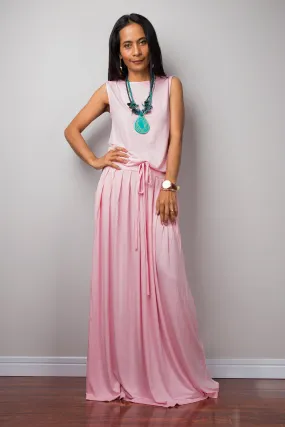 Pink Dress -  Sleeveless maxi dress - Light pink dress