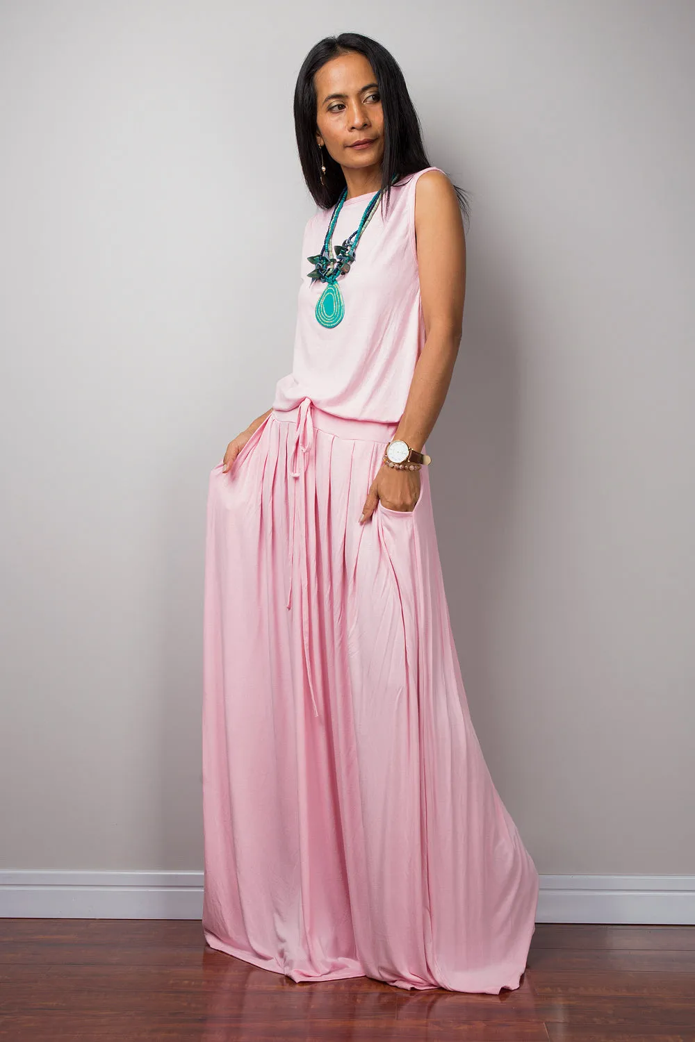 Pink Dress -  Sleeveless maxi dress - Light pink dress