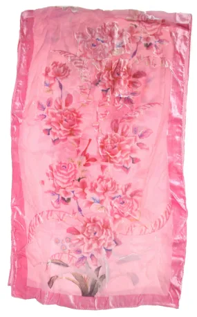 Pink Floral Patterned Devore Velvet Scarf (170 x 52cm)