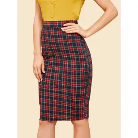 Plaid Print Pencil Skirt