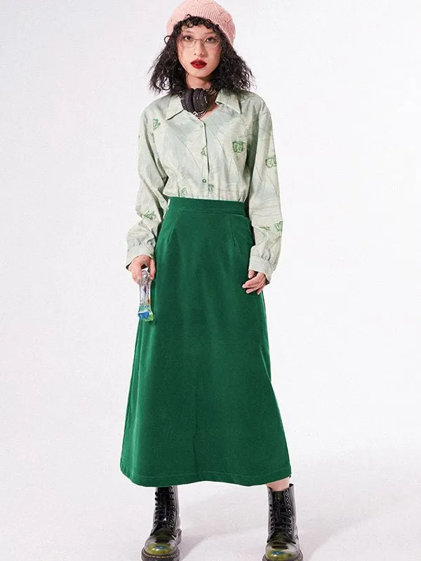 Plain Velvet Velours Long-Skirt