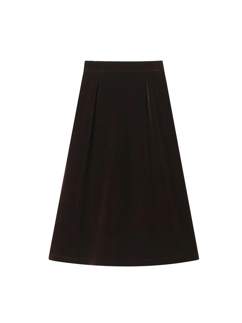 Plain Velvet Velours Long-Skirt