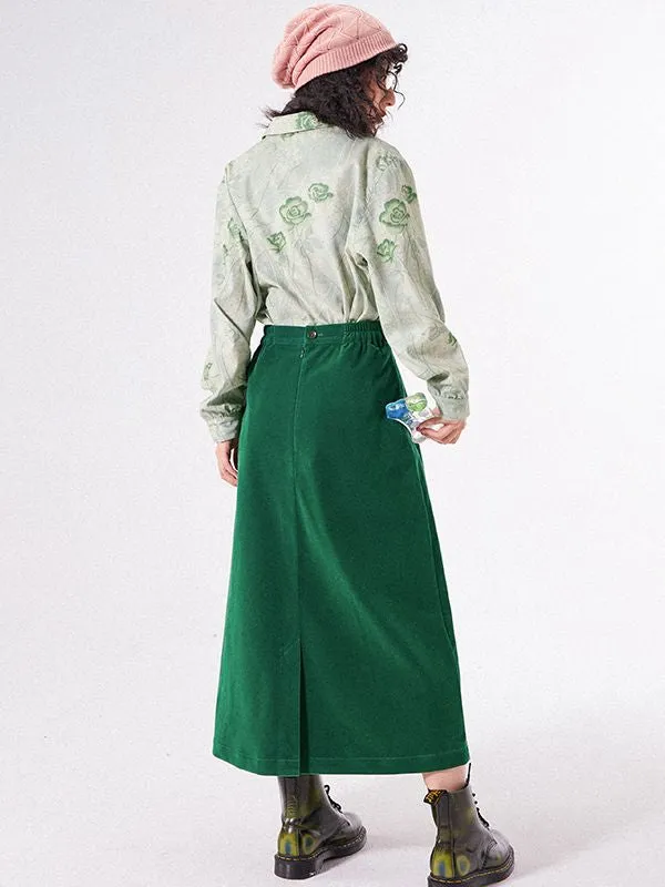 Plain Velvet Velours Long-Skirt