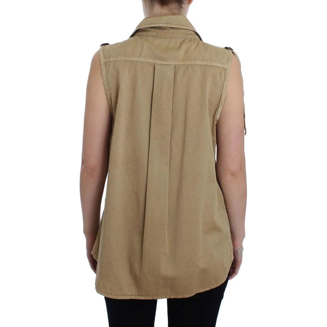 PLEIN SUD Beige Sleeveless Cotton Blouse