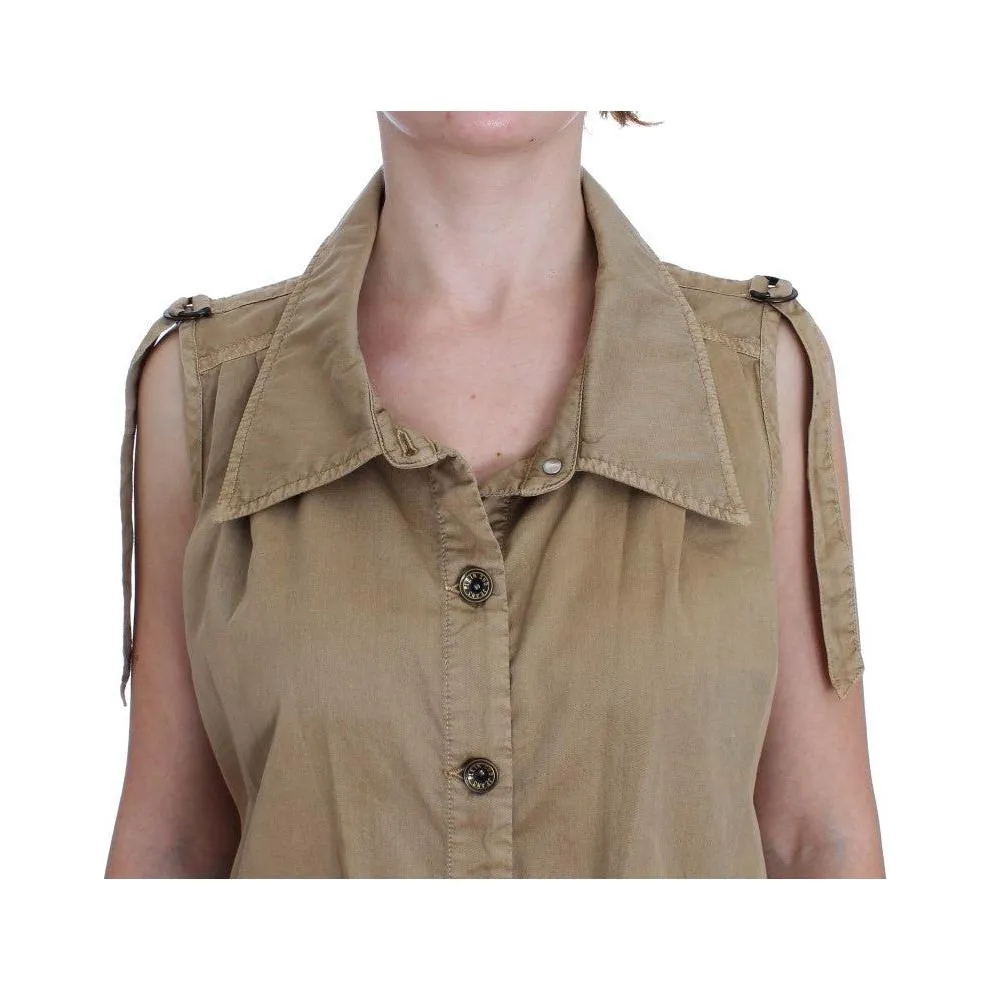 PLEIN SUD Beige Sleeveless Cotton Blouse