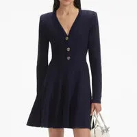 Pointelle Knit Mini Dress - Navy