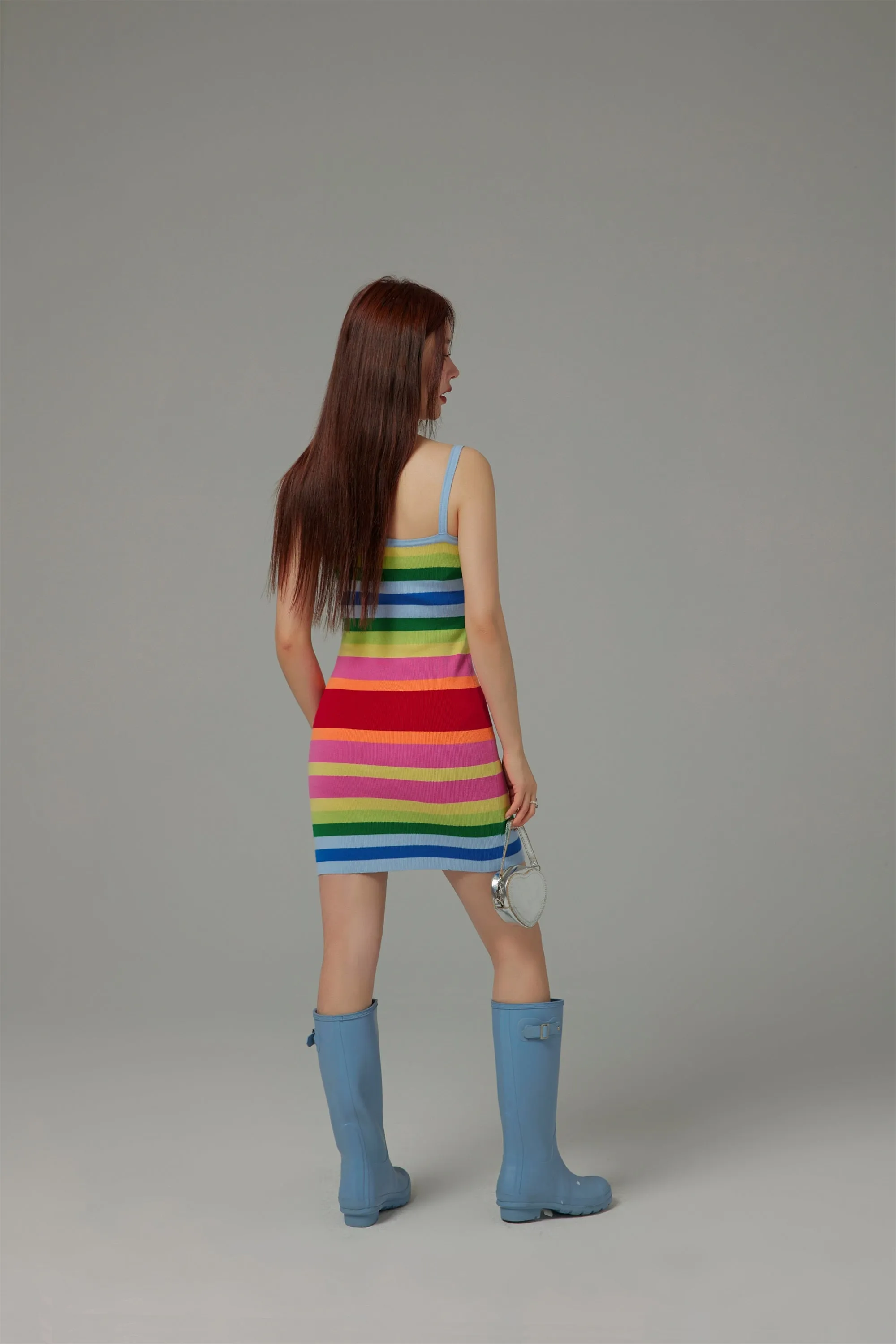 Rainbow Stripes Knit Cami Dress