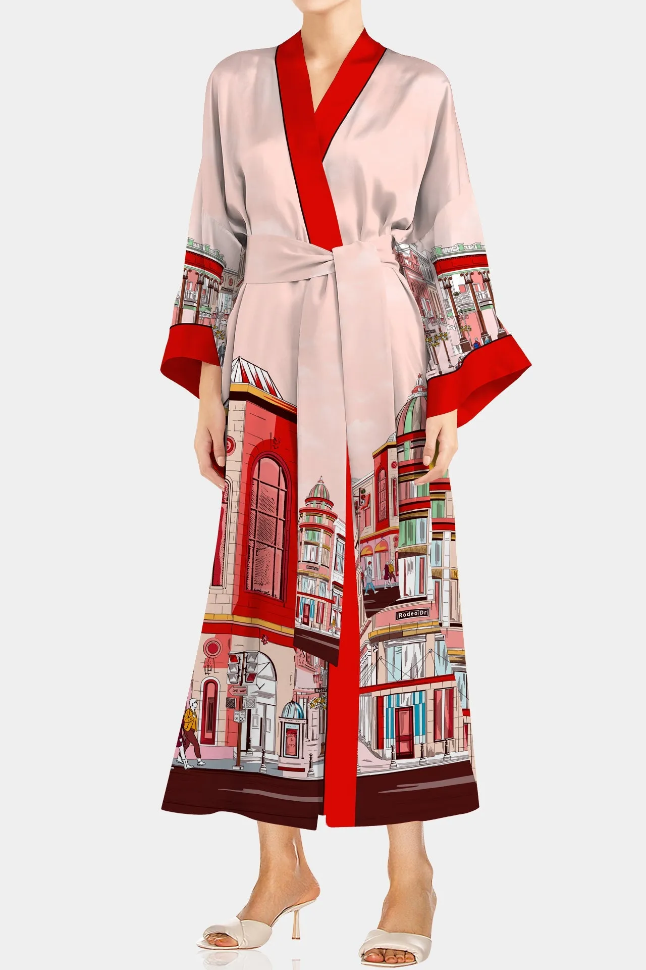 Red Printed Silk Robe