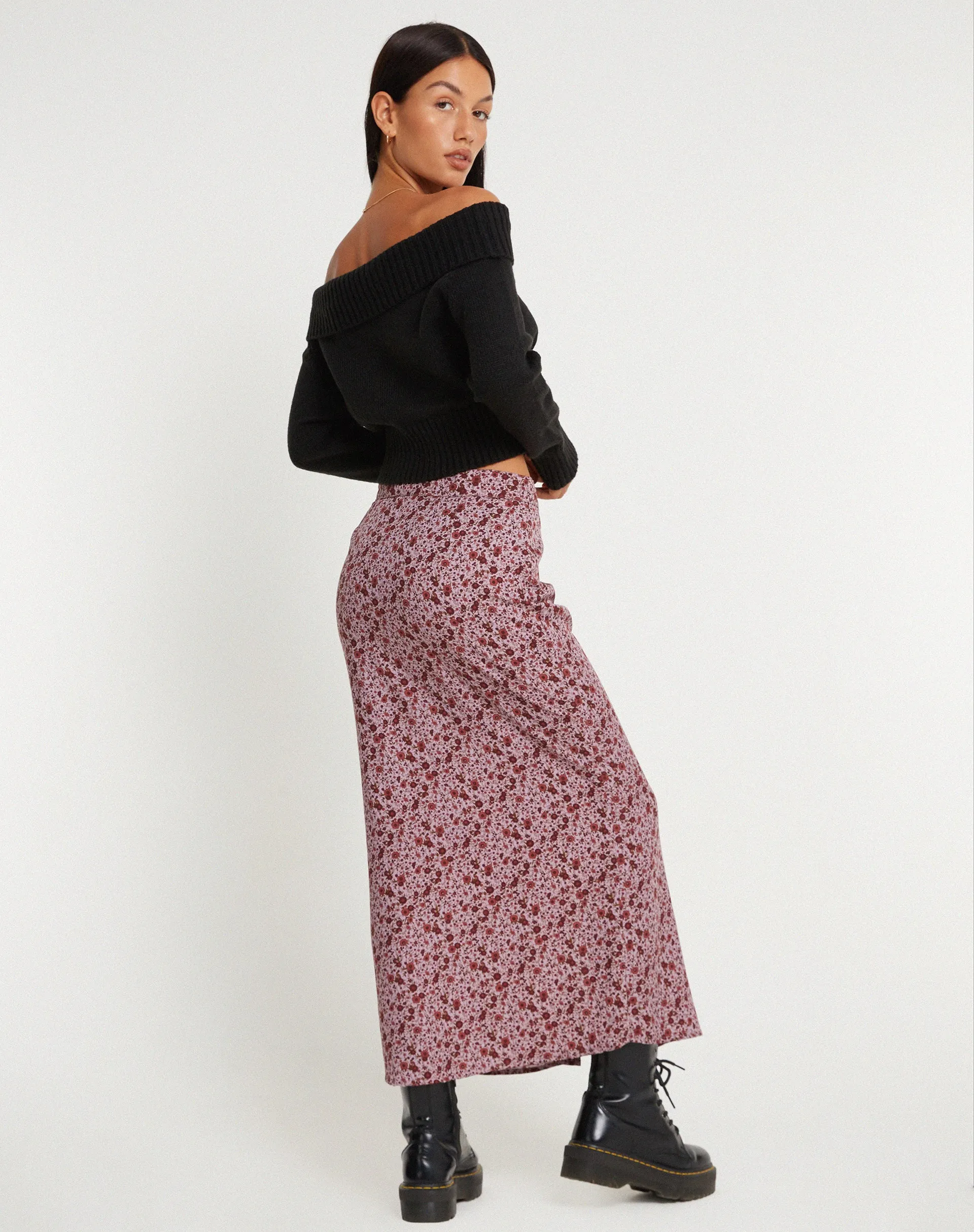 Relow Maxi Skirt in 90's Floral Burgundy