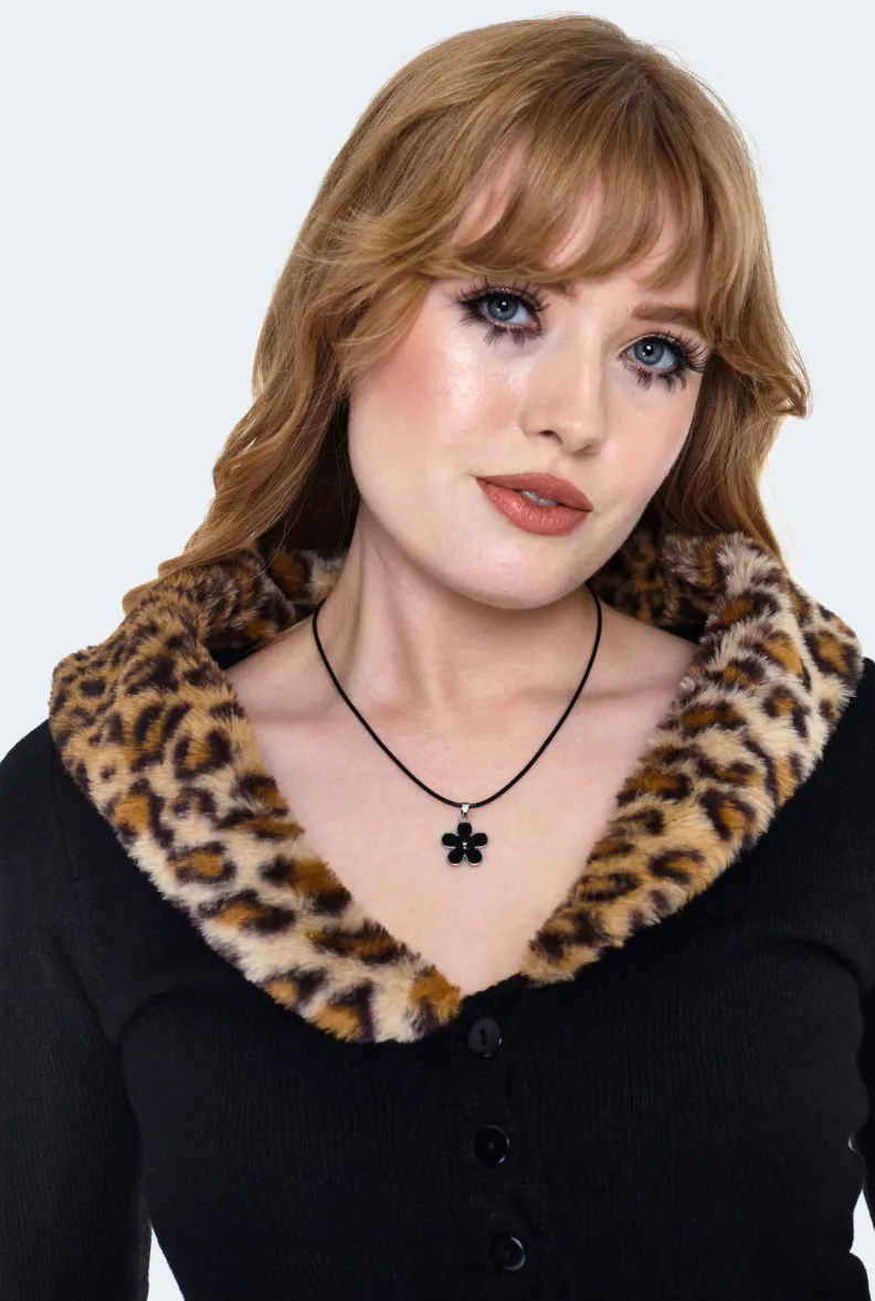 Retro Leopard Faux Fur Collar Crop Cardigan