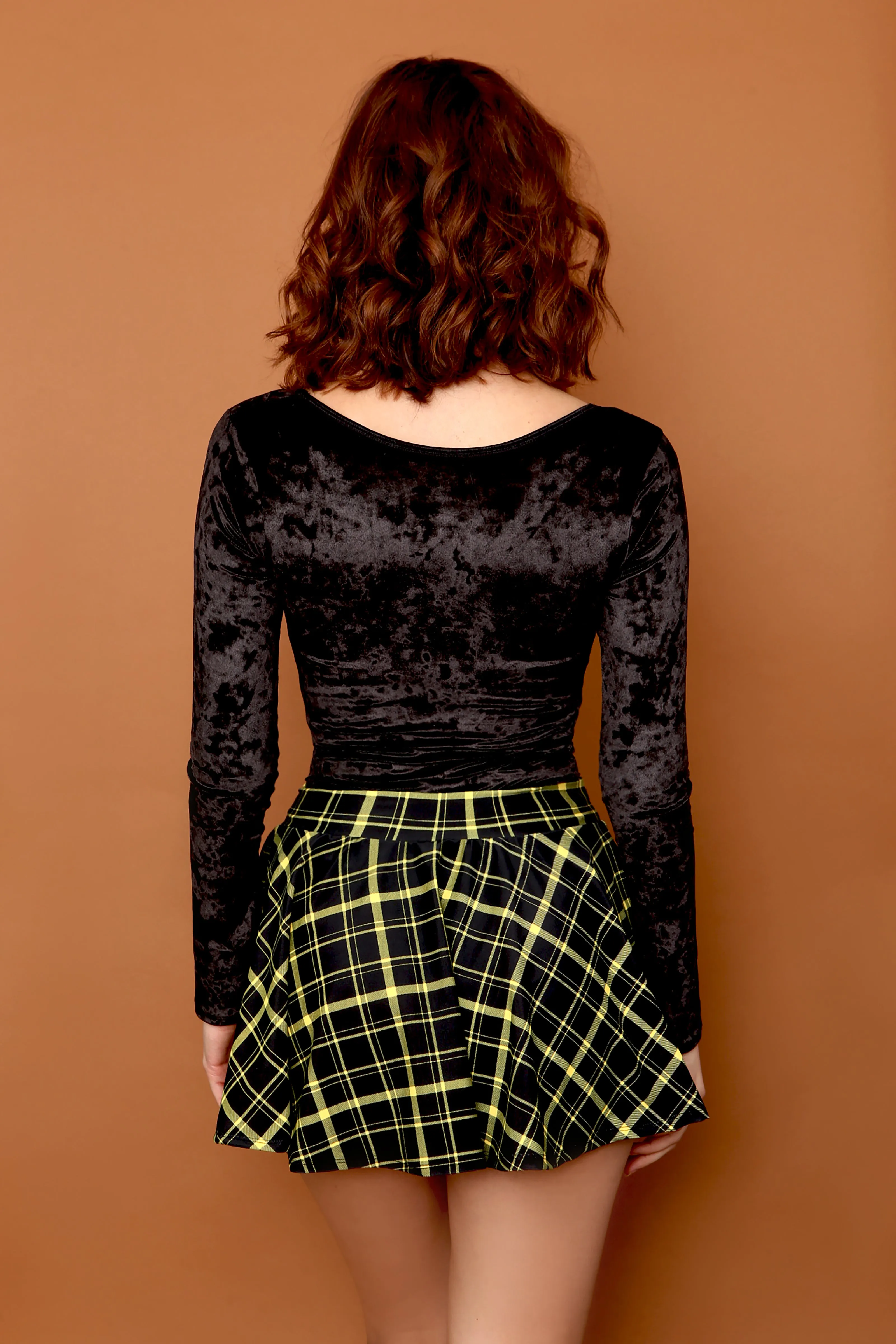 Retro Plaid Flirty Circle Skirt in Black and Yellow