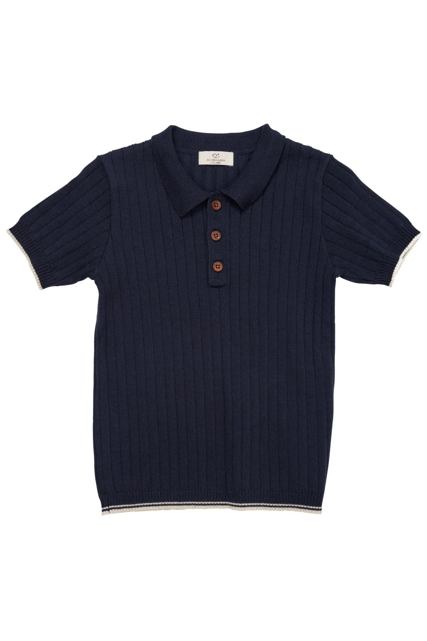 RIB KNITTED POLO - NAVY/CREAM COMB.