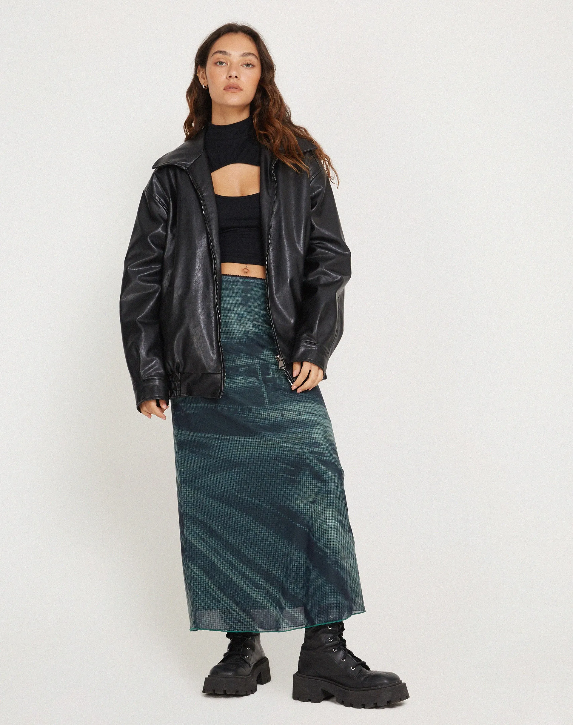 Rindu Midi Skirt in Cityscape Green