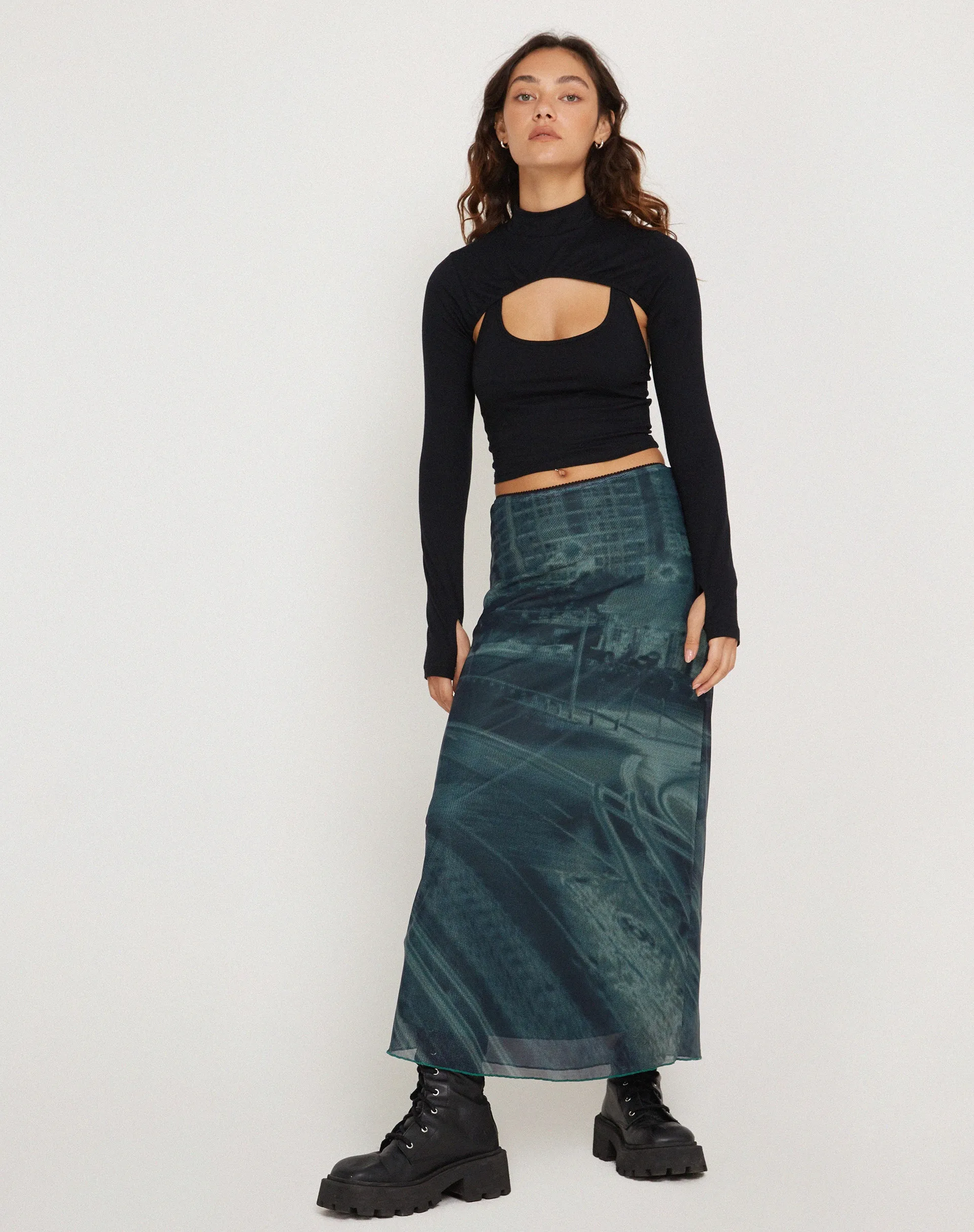 Rindu Midi Skirt in Cityscape Green