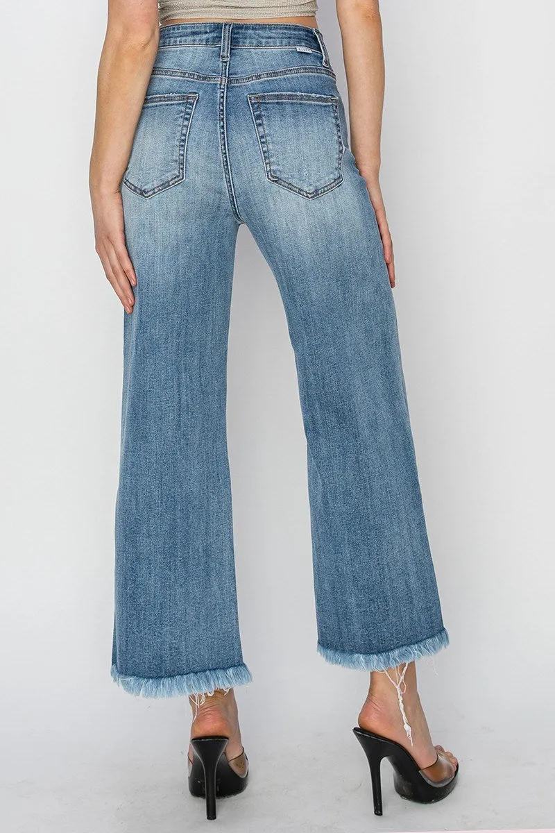 Risen Jeans - High Rise Frayed Ankle Wide Jeans - RDP1025