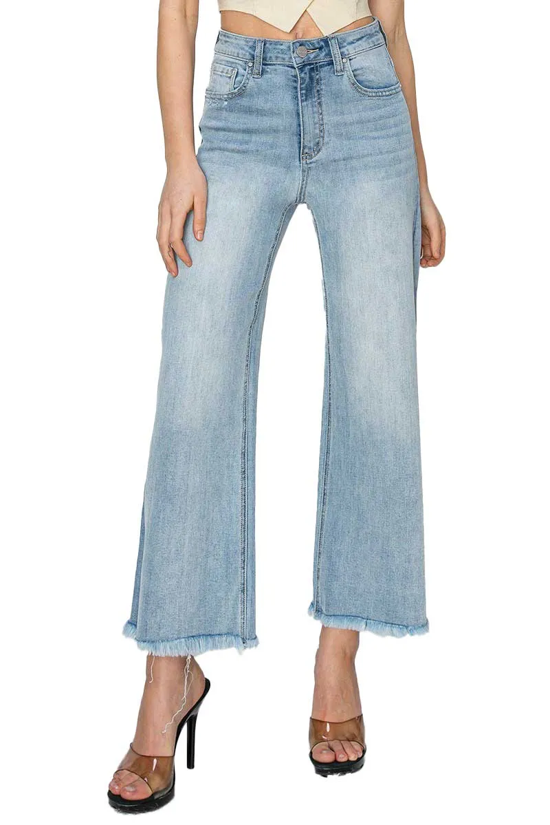 Risen Jeans - High Rise Frayed Ankle Wide Jeans - RDP1025