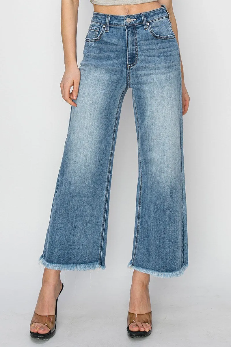 Risen Jeans - High Rise Frayed Ankle Wide Jeans - RDP1025