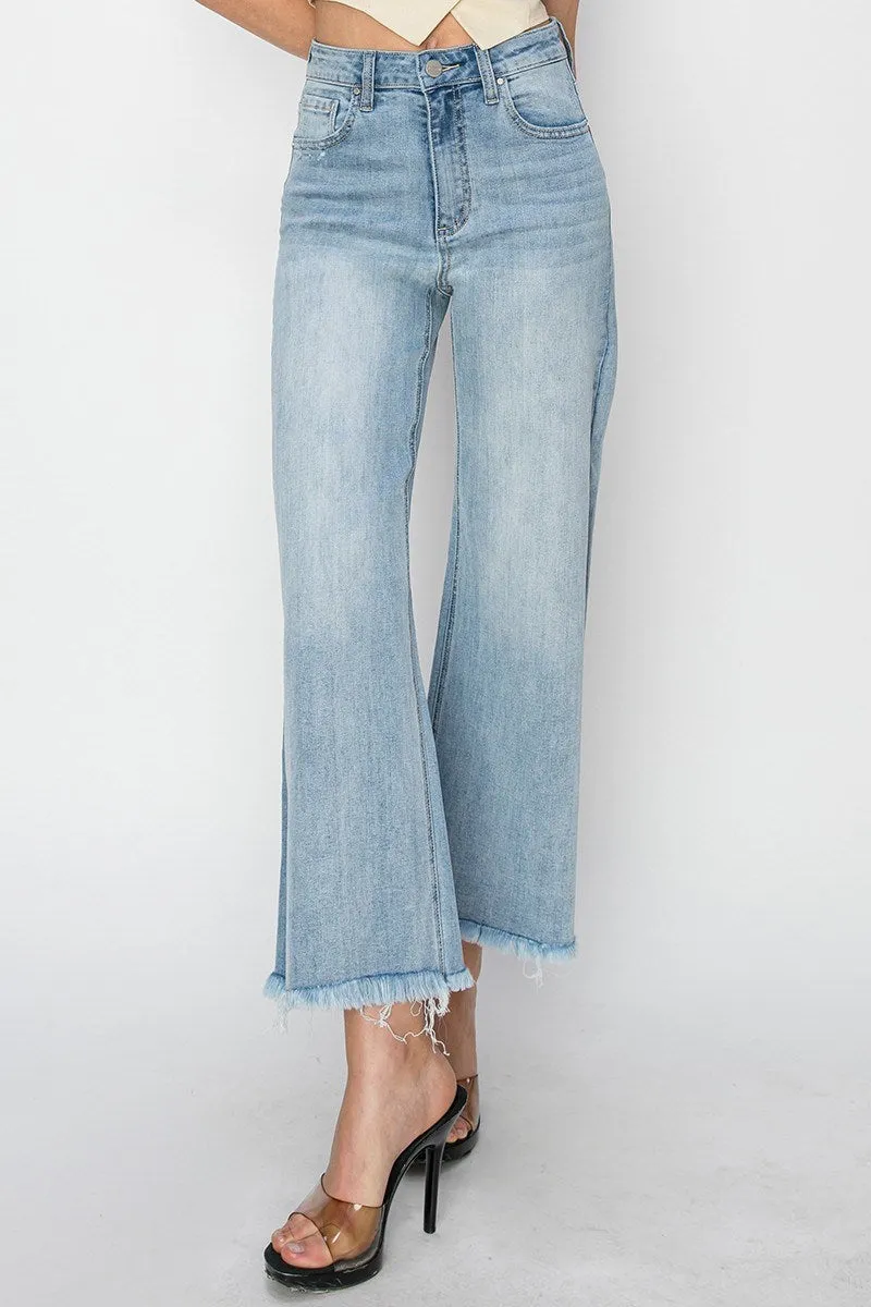 Risen Jeans - High Rise Frayed Ankle Wide Jeans - RDP1025