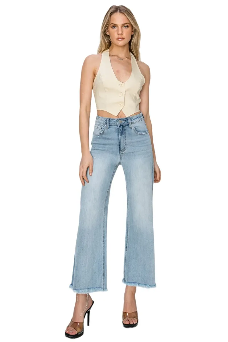 Risen Jeans - High Rise Frayed Ankle Wide Jeans - RDP1025