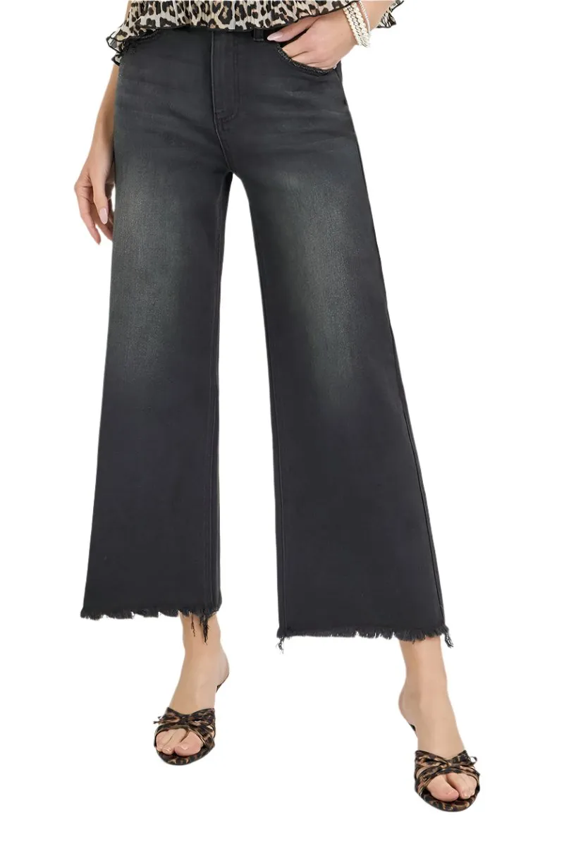 Risen Jeans - High Rise Frayed Ankle Wide Jeans - RDP1025