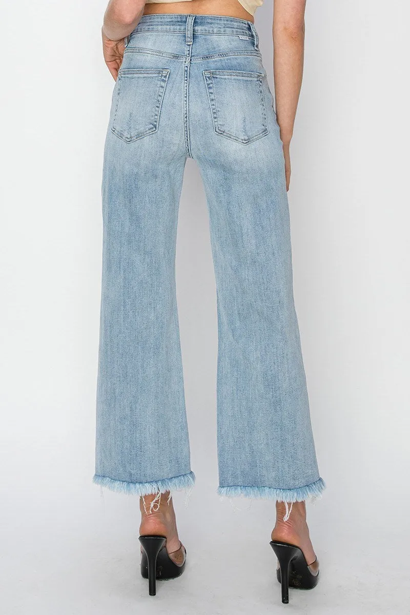 Risen Jeans - High Rise Frayed Ankle Wide Jeans - RDP1025