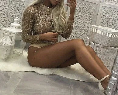 Sexy Lace glitter detail fashion bodysuit