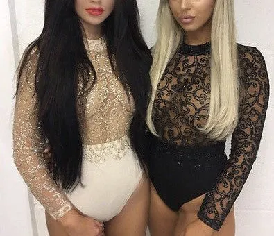 Sexy Lace glitter detail fashion bodysuit