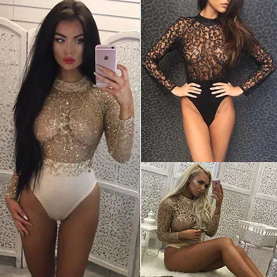 Sexy Lace glitter detail fashion bodysuit