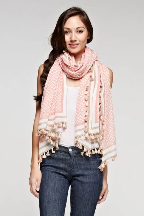 Sheer Cotton Scarf With Mini Tassel Trim