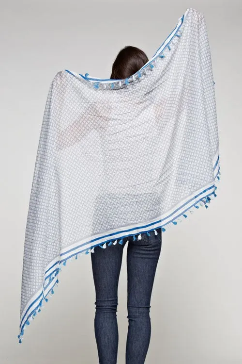 Sheer Cotton Scarf With Mini Tassel Trim