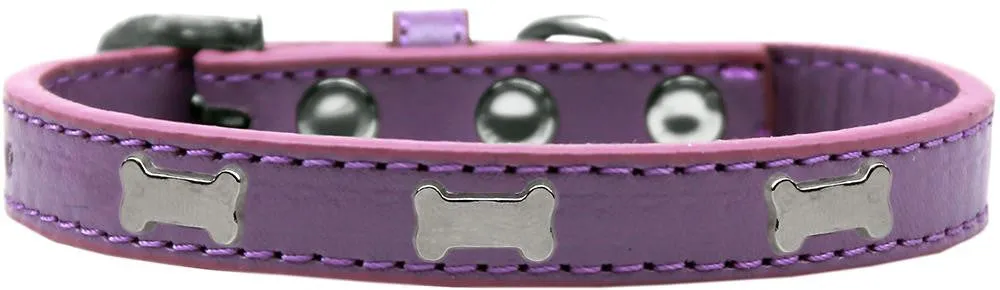 Silver Bone Widget Dog Collar Lavender Size 12