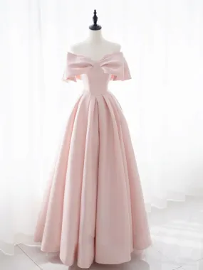 Simple Pink Satin Long Prom Dresses, Pink Bridesmaid Dresses