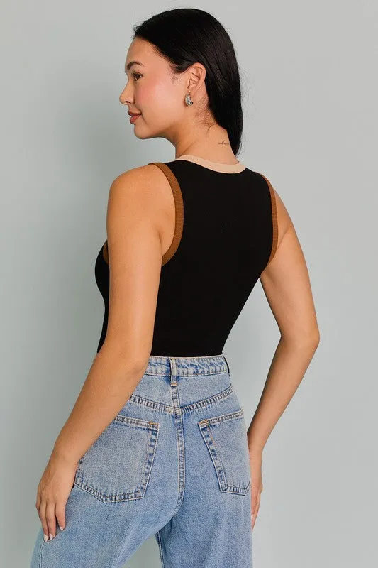 Sleeveless Contrast Trim Bodysuit