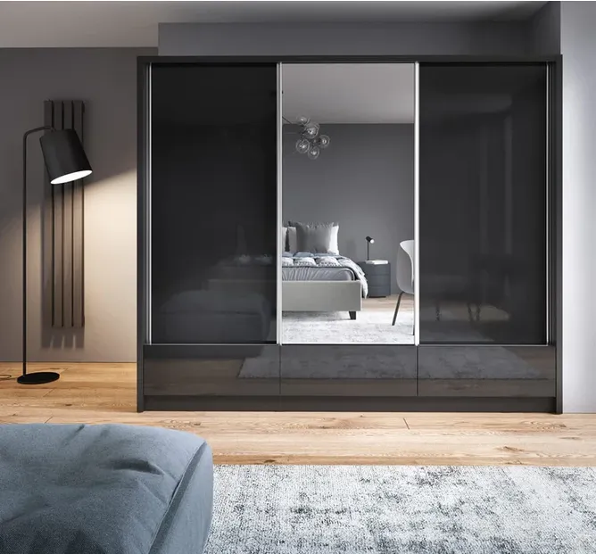 SLIDING DOOR WARDROBE ARIA I 254CM BLACK GLOSS