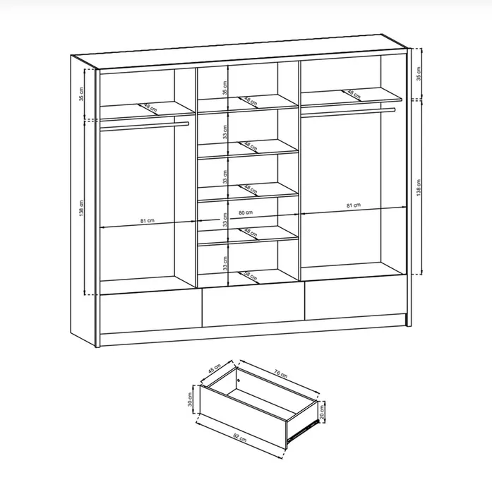 SLIDING DOOR WARDROBE ARIA I 254CM BLACK GLOSS