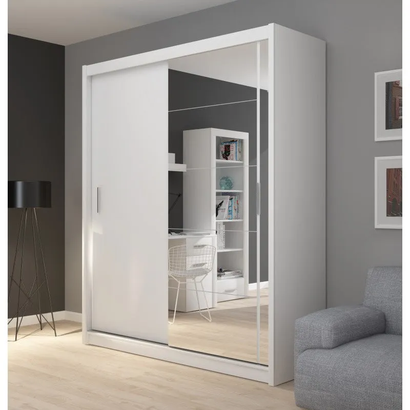 SLIDING DOOR WARDROBE FASSO WHITE WITH MIRROR 180CM