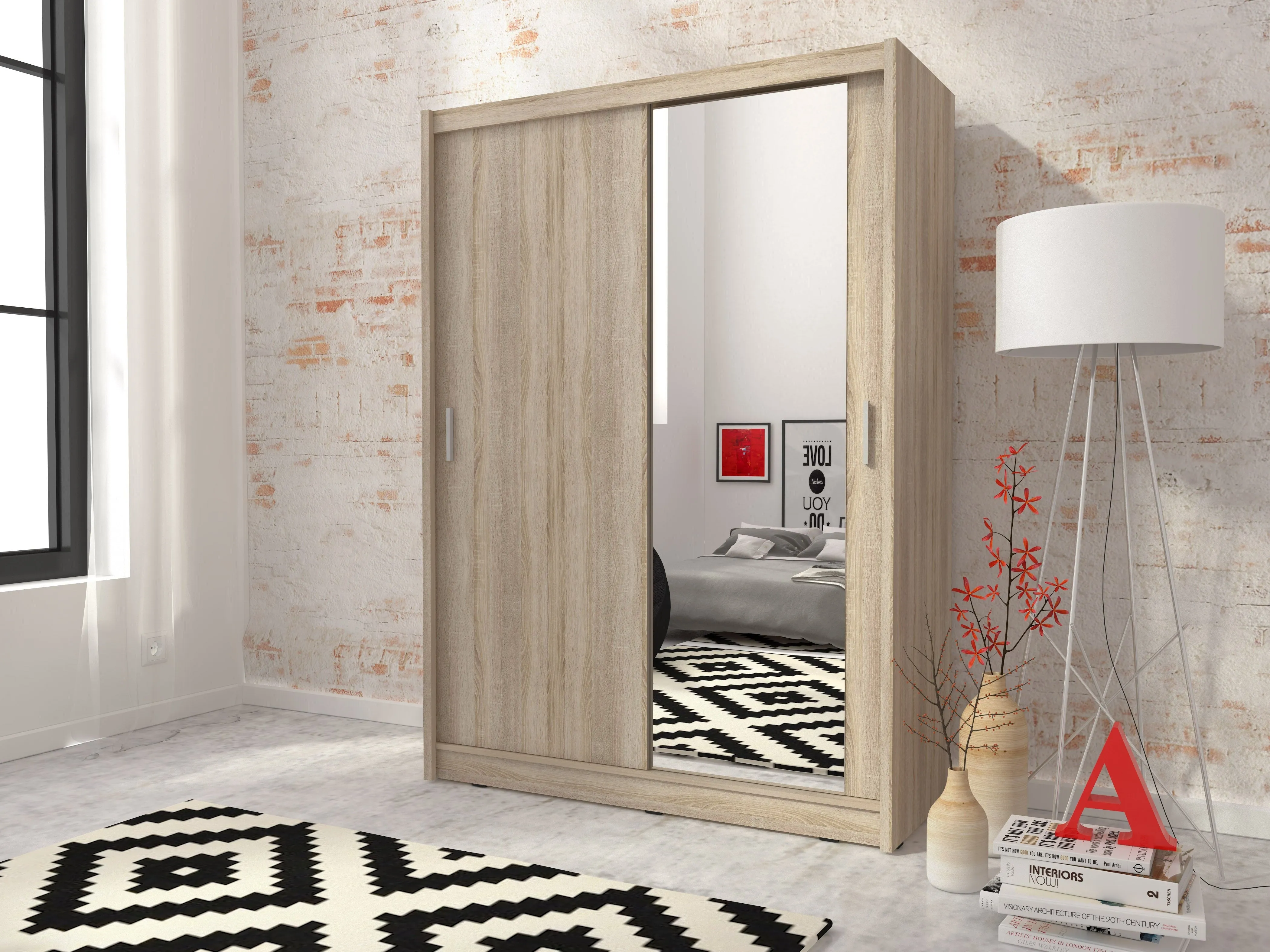 SLIDING DOOR WARDROBE MAJA I MIRROR 150cm SONOMA