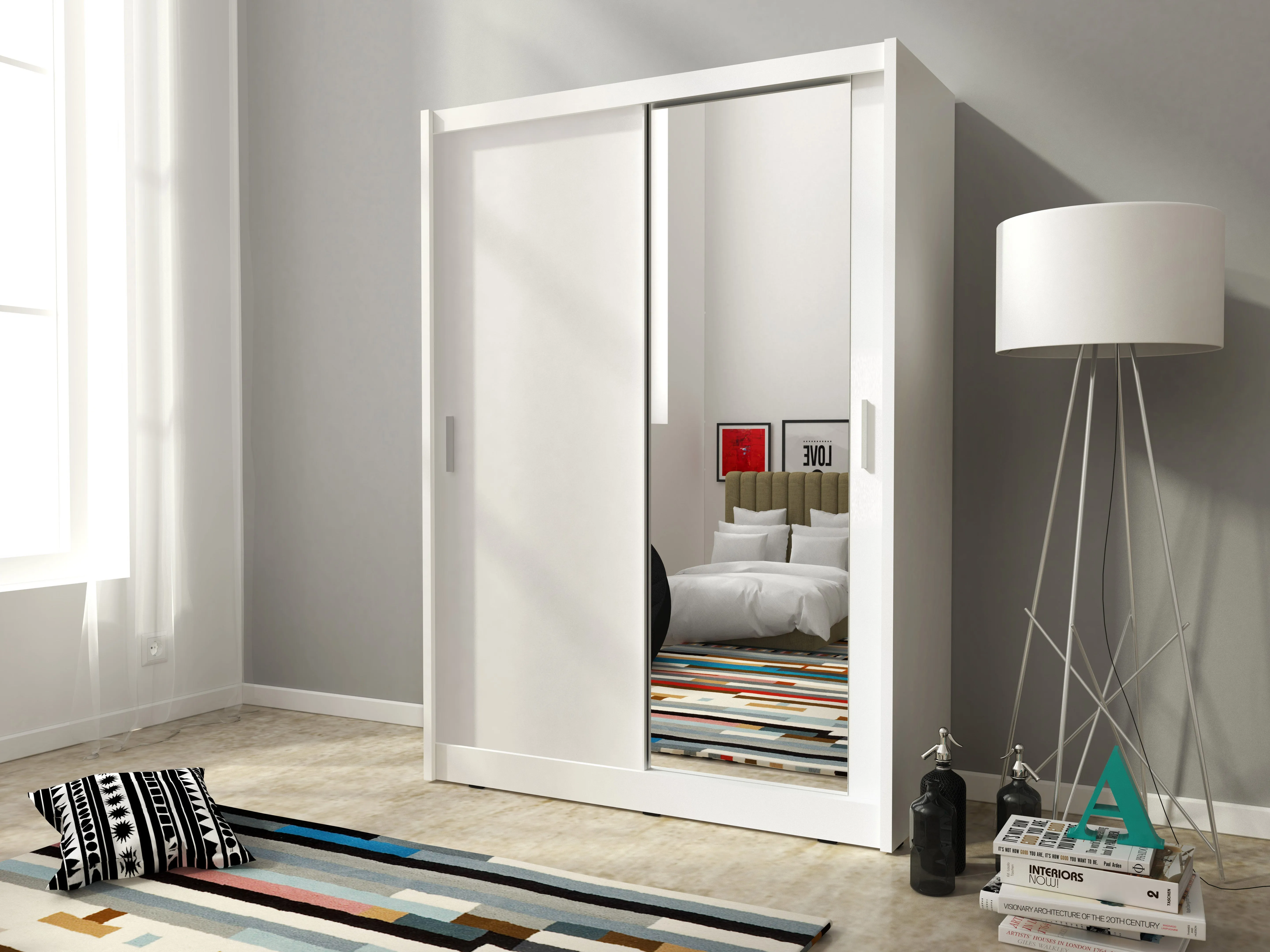 SLIDING DOOR WARDROBE MAJA I MIRROR 150cm WHITE