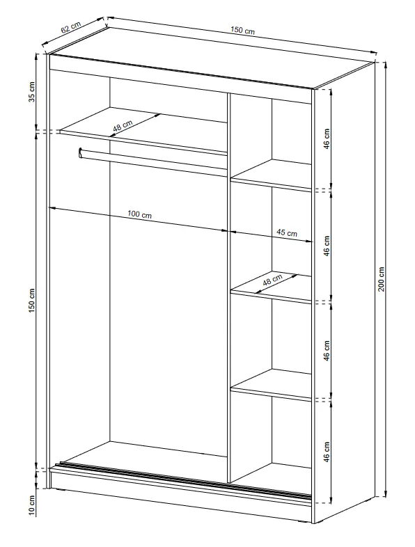 SLIDING DOOR WARDROBE MAJA I MIRROR 150cm WHITE