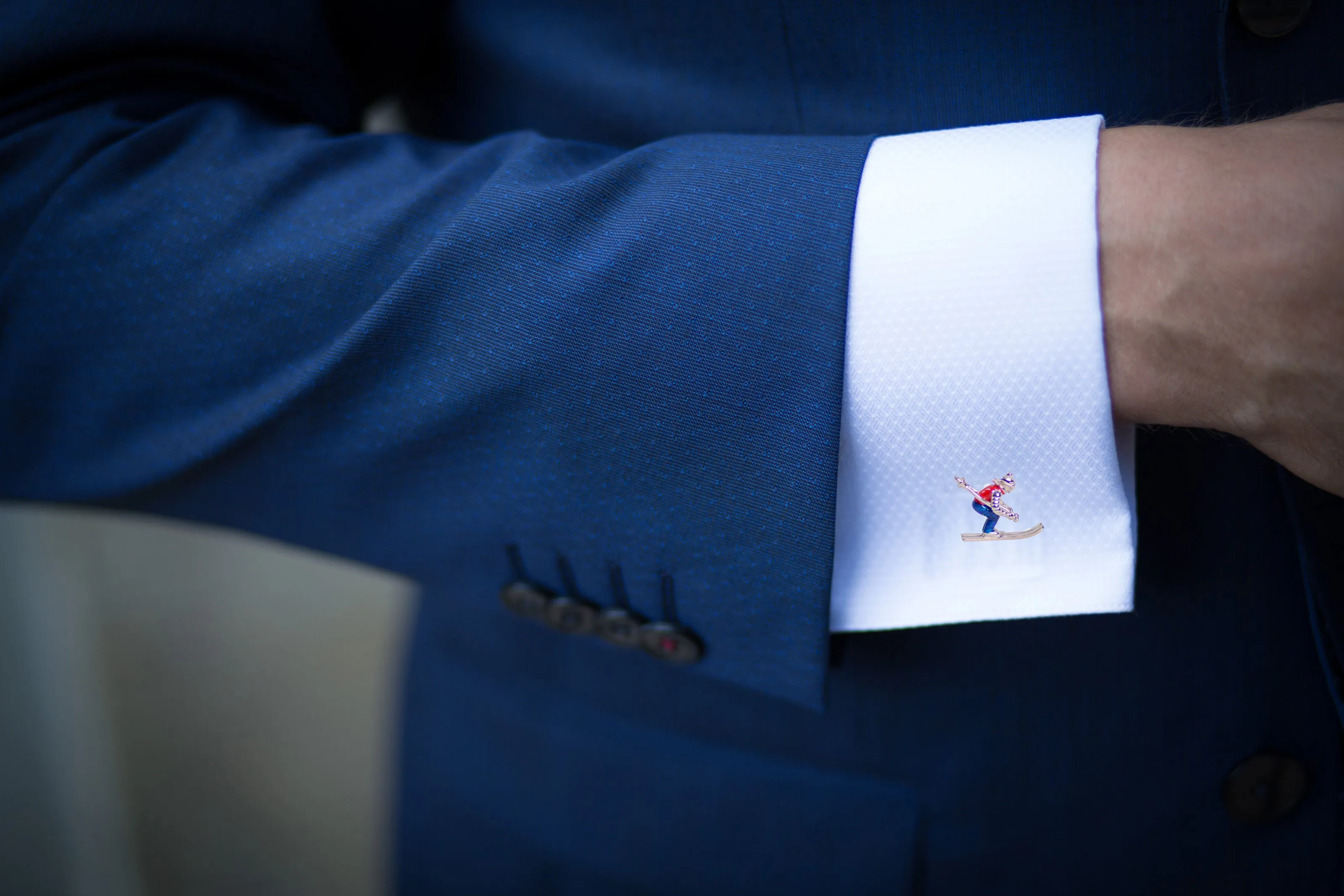 Snow Skiing Silver Cufflinks